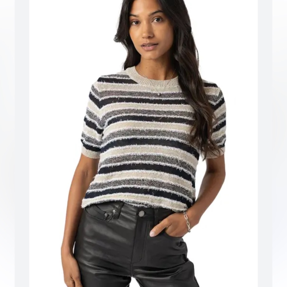 Saint & Sofia Fearne Knit Tee - Blue Stripe Shirt Sleeve Knit Size Xs